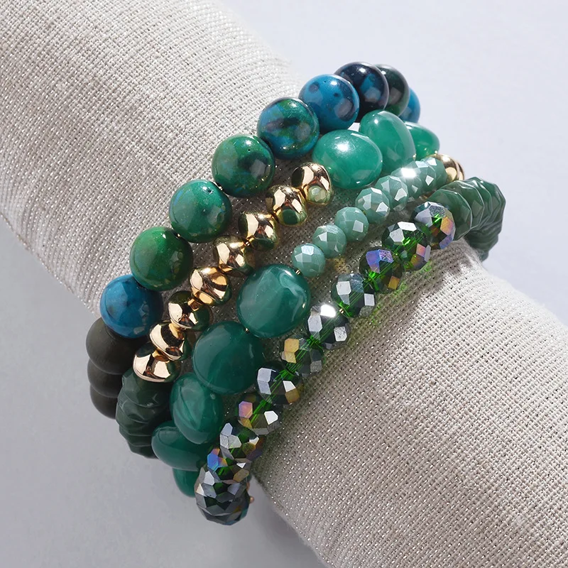 

2019 new design jewelry bangle Yoga multi layer stretch Crystal wood natural stone bead bracelet, Multi-colors;as the picture