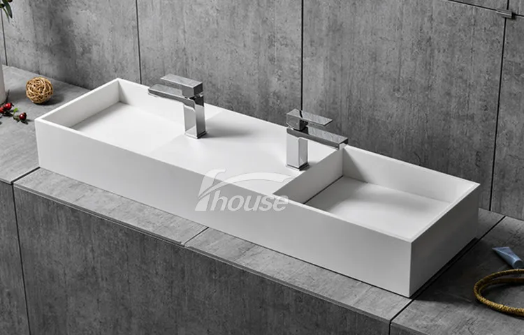 Customized Bathroom Basin Solid Surface Wall-hung Washing Basin Rectangular Sink