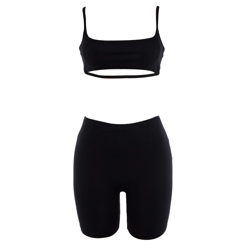 

Summer Women Suit Two 2 Piece Set Sleeveless Strapless Sexy Casual Sporting Suit Set Solid Shorts Pants Tracksuit