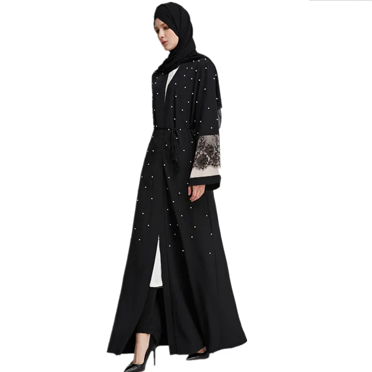 

Pearl Lace Moroccan Kimono Plus Size Maxi Hijab Kaftan UK Fashion Muslim Open Abaya Dubai Plus Size, Oem