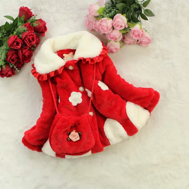 

Kids Fur coat cotton wholesale girls sweater for winter, Blue;pink;red