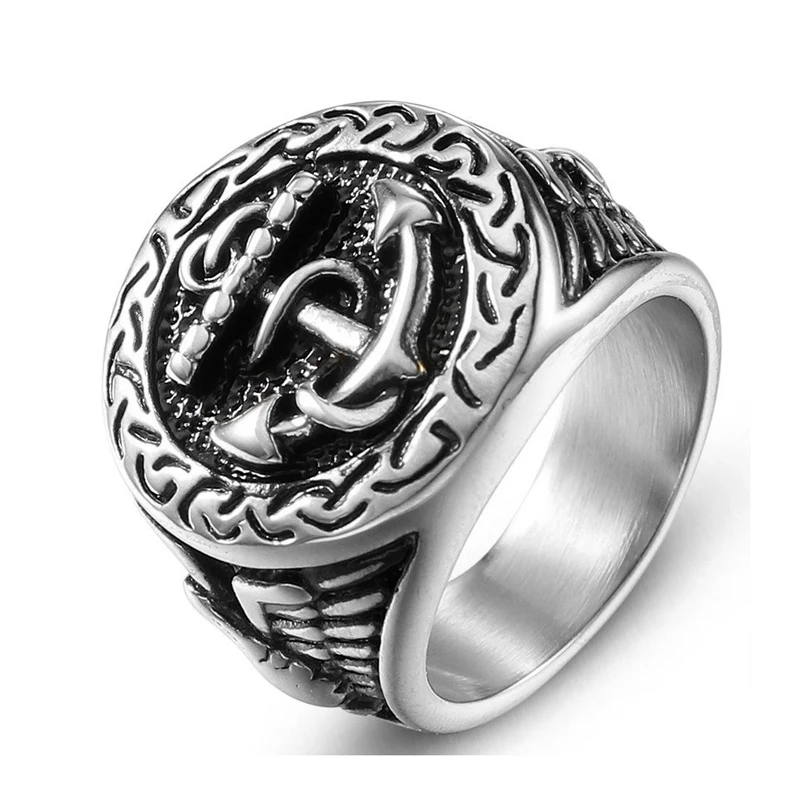 

Wholesale Vintage Antique Statement Biker Punk Anchor Rings Jewelry for Men, Silver, black;gold