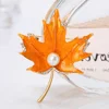 maple leaf with pearl transparent oil dripping enamel lapel pin brooch badge
