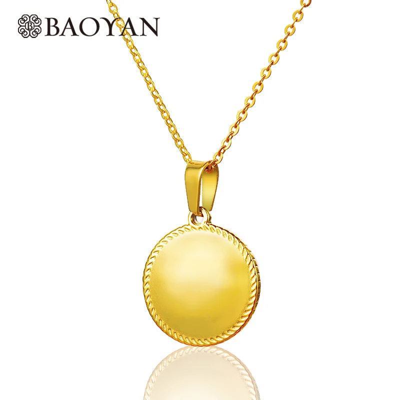BAOYAN Simple Design Gold Plated Stainless Steel Round Disc Pendant Necklace