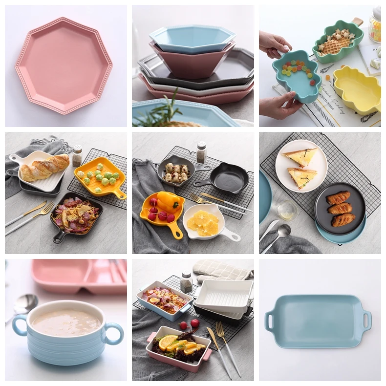 Wholesale Restaurant Ceramic Colored Octagon Dinner Plates