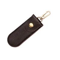 

High End Genuine Dark Brown Leather Upper USB Flash Drive Case Single Capacity Gadget Pouch Key Chain