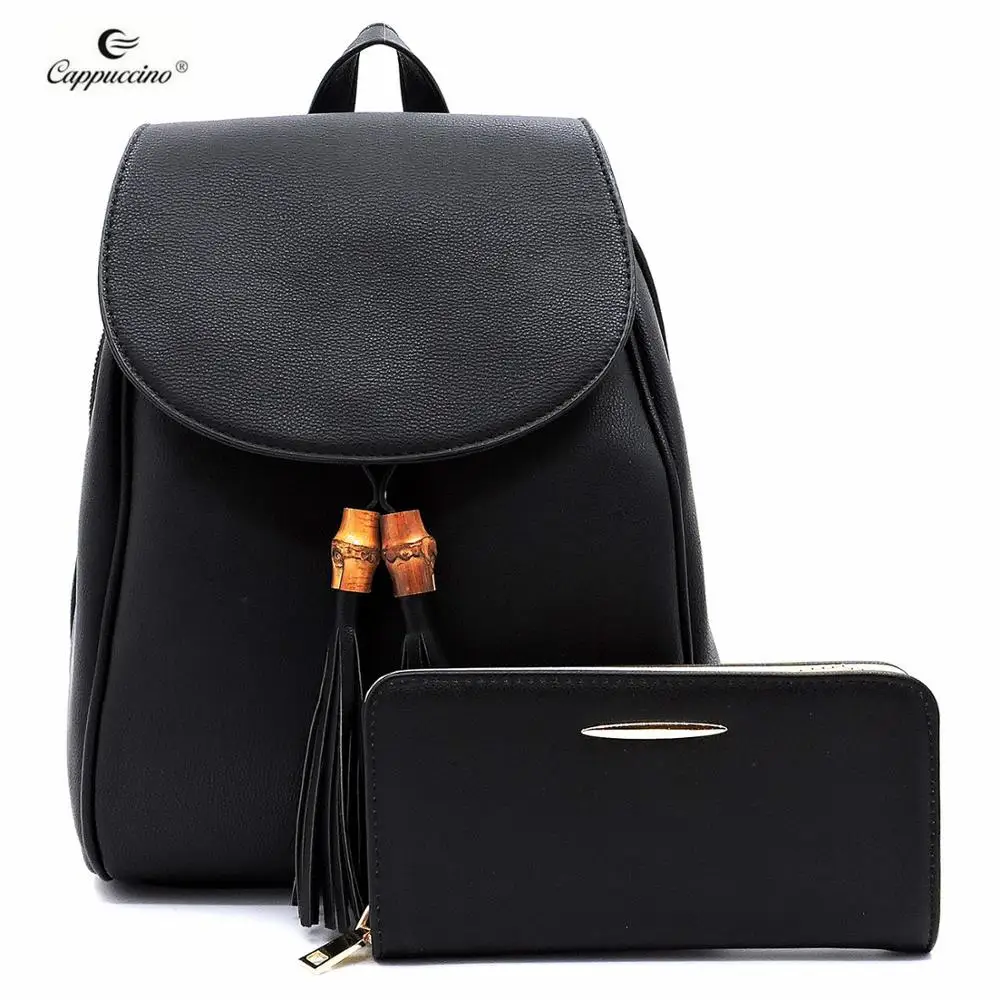 

2018 canton fair New arrival women Fashion Bamboo Tassel Flap 2-in-1 Convertible Backpack