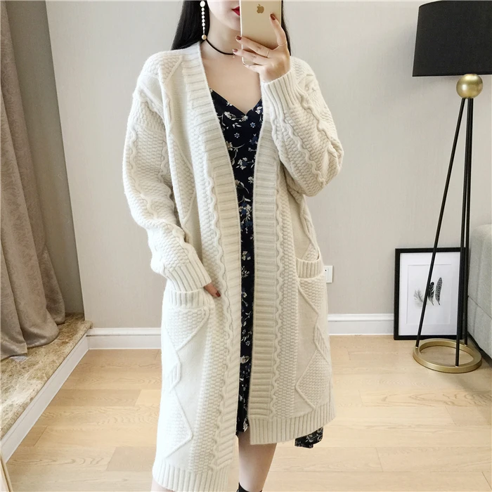 Cheap winter thick acrylic open front long cable cardigan sweater