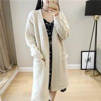 

Cheap winter thick acrylic open front long cable cardigan sweater