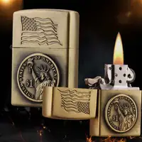 

6225-C yanzhen factory direct bronze embossed Statue of Liberty oil lighter wholesale