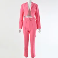 

R30130S wholesale fashion pure color jackets and pant sets women's plain suits