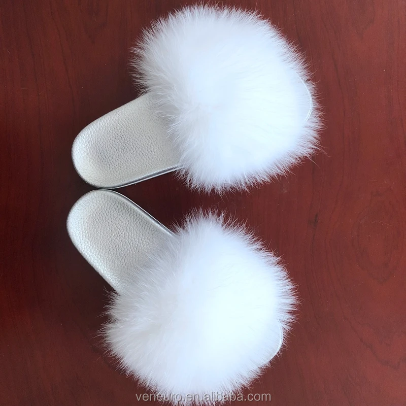 

Fashion Design Women Real Big Fox Fur Sandal Soft Furry Slippers Fluffy Big Fur Slides For Women, Customized color