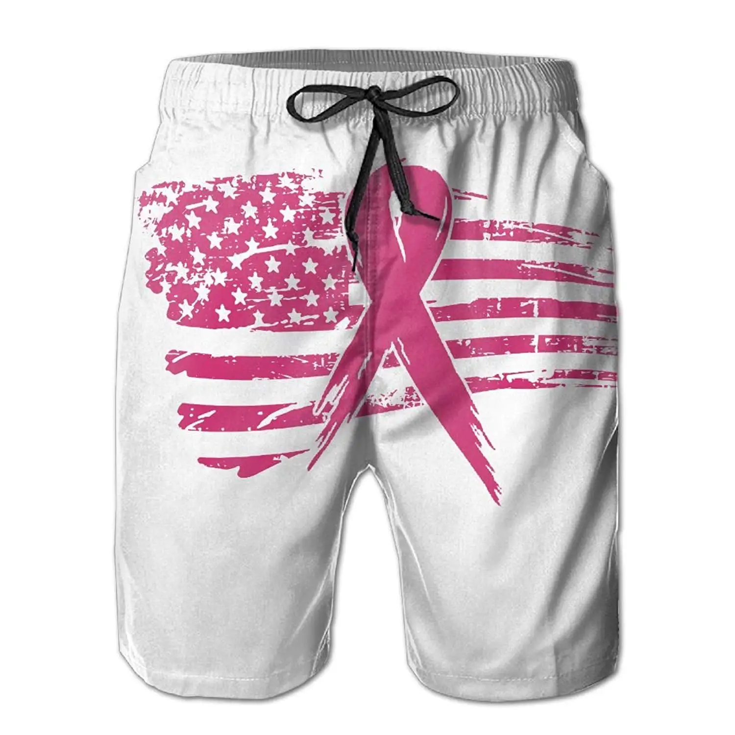 UAJAR Breast Cancer Pink Ribbon Mens 3D Printed Board Shorts Cool Beach Swim Shorts Swim Trunk