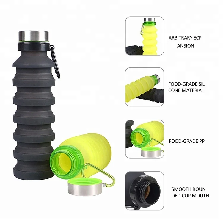 

2019 Private Label Fitness Bpa Free Collapsible Water Bottle Silicone Folding Bottle, Customized color