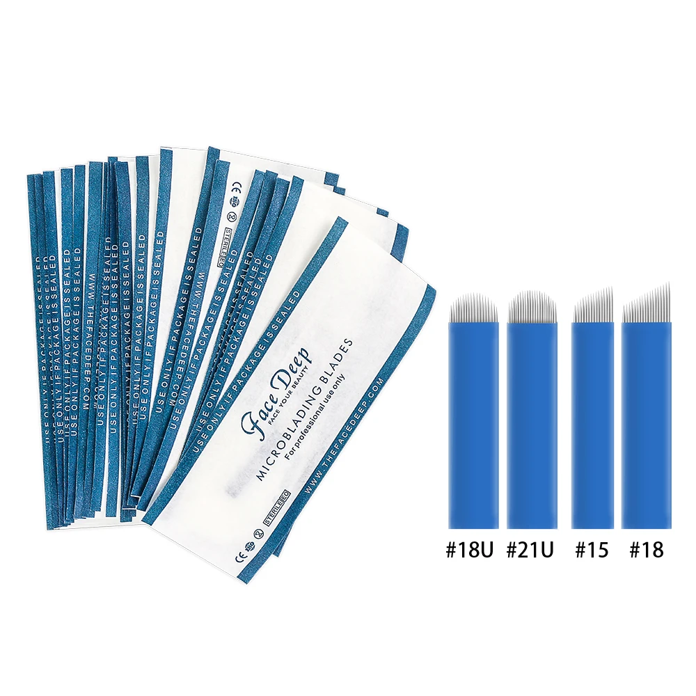 

High Quality Microblading 0.16mm 18U Blades Needles with Eyebrow Manual Tattoo Pen for Permanent Makeup, Blue