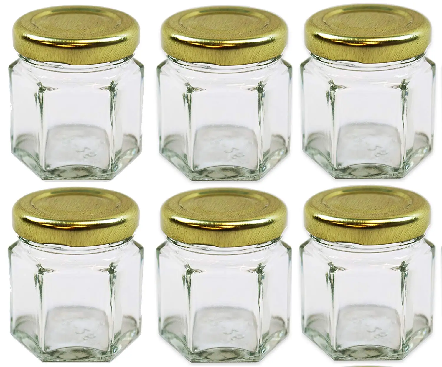 2dayShip 6 Pack 1.5 oz Mini Hexagon Glass Jars for Jam, Honey, Wedding Favo...