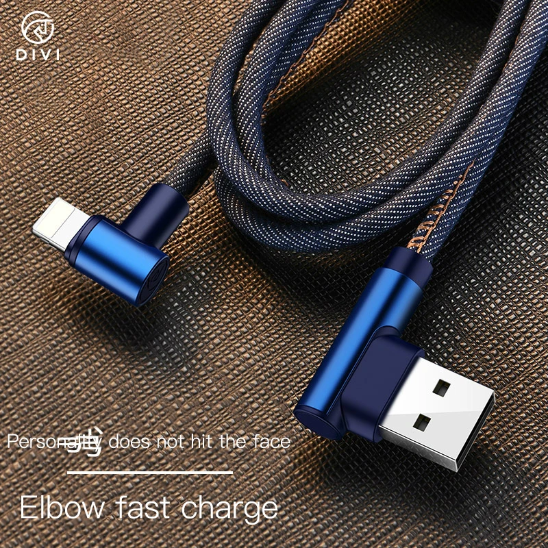 DIVI New Design Denim USB Data Cable for iPhone ,  Durable TPE 2.4A Data Charging USB Data Cables with OEM/ODM Service