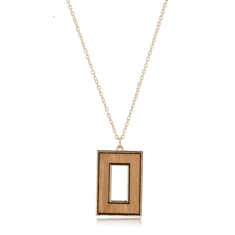 

2019 New Arrivals Fashion Jewelry Circular Wood Pendant Long Chain Necklace, Gold