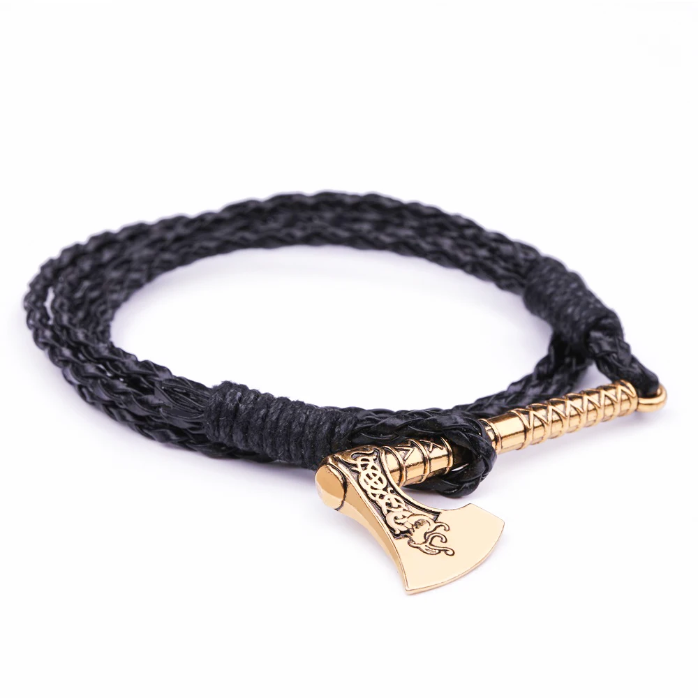 

Handmade Men's Jewelry Norse Viking Dragon Amulet Runes Axe Pendant Bracelet Multilayer Wrap Genuine Leather Braided Bracelet