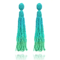 

Handmade Turquoise Beaded Drop Dangle Long Tassel Earrings Bohemian Earrings