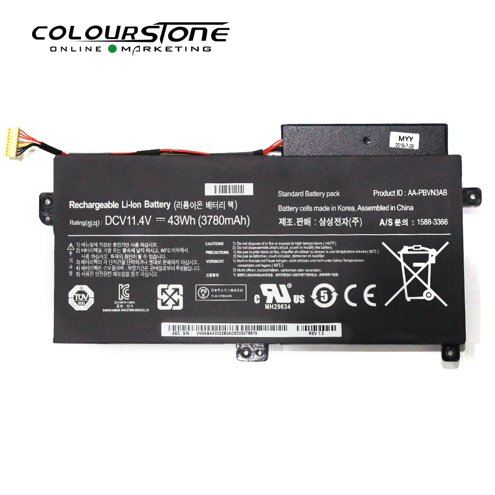 

NP370R5E replacement Laptop battery for Samsung NP470R5E 510R BA43-00358A 1588-3366 43Wh AA-PBVN3AB 3780 mAh, 11.4V battery