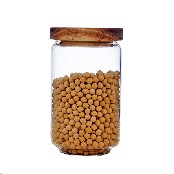 

Hot selling Hermetic Glass Storage Jar transparent glass jar with wooden lid