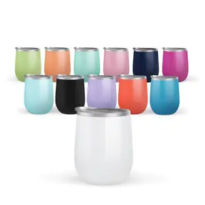 Image of 12oz Double Wall Thermos Mug Stainless Steel Wine Tumbler with Clear Lid