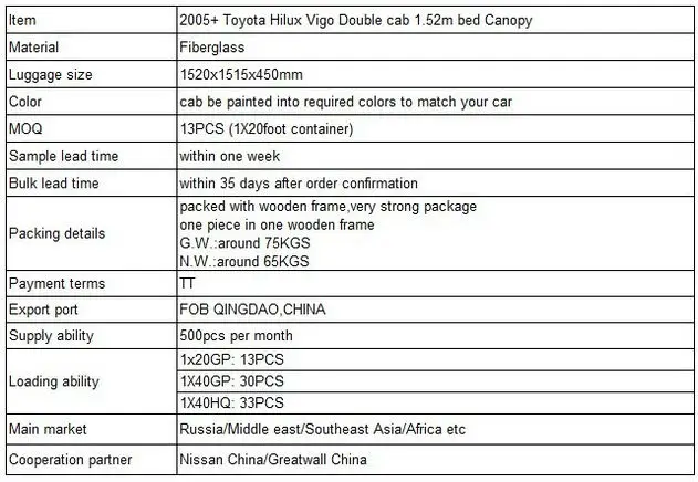 Hilux Canopy for Toyota Accessories