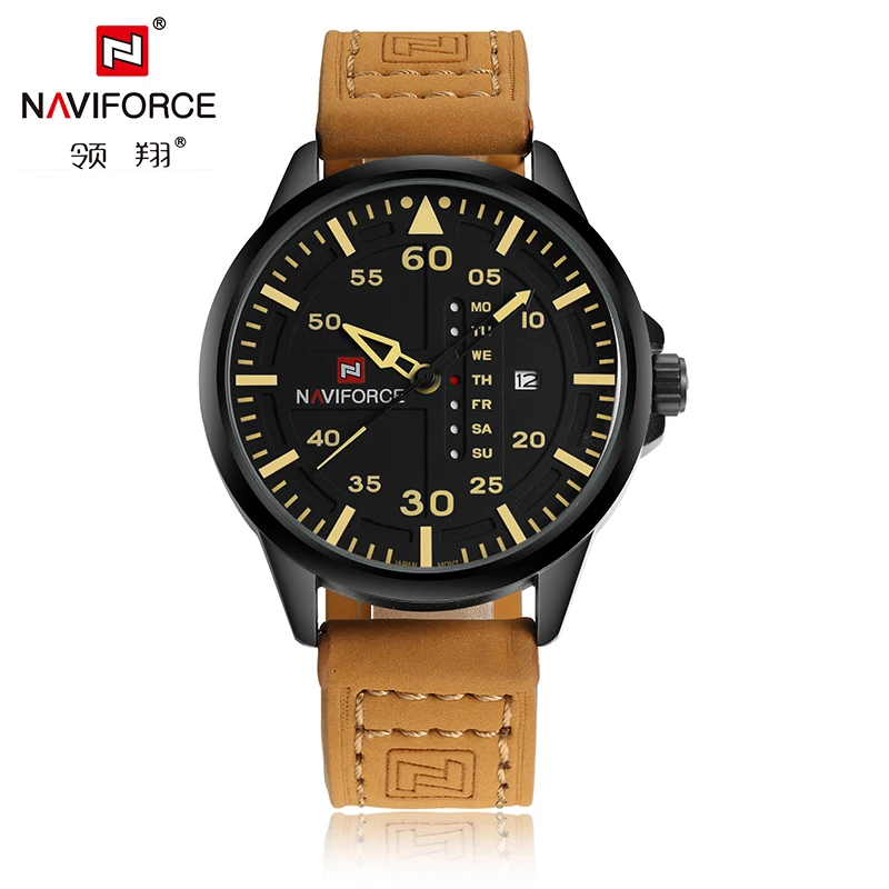 

NAVIFORCE Fashion Sports Men Quartz Watches Leather Strap Luxury Brand Watches Man Red Dials 30M Waterproof Relogio Masculino