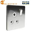 15A 3 round pin black inserts brushed stainless steel electrical plug socket