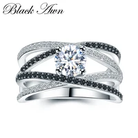 

[Black Awn] 925 Sterling Silver Jewelry Trendy Wedding Rings for Women Engagement Ring Femme Bijoux Bague Rings for Women C012