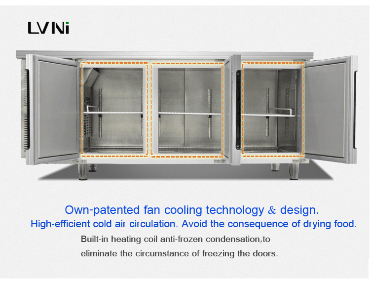 Lvni Factory 1.8m 3 Door Commercial Salad Under Counter Bar Freezer And