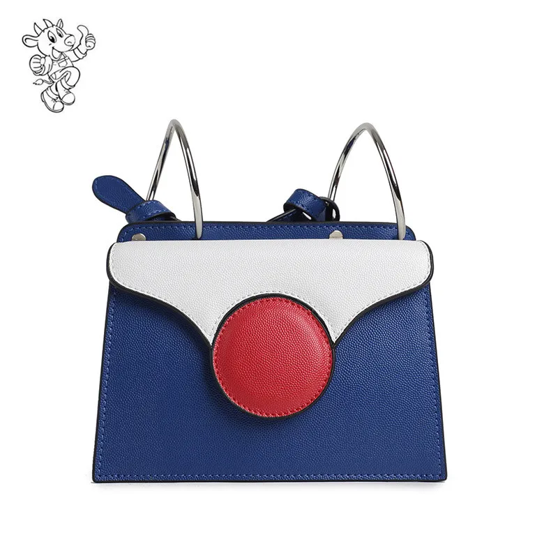 

Genuine leather Shoulder Bags Ring Metal Designer Handbags Color Matching Woman Bags Luxury, Oem/woman bags luxury