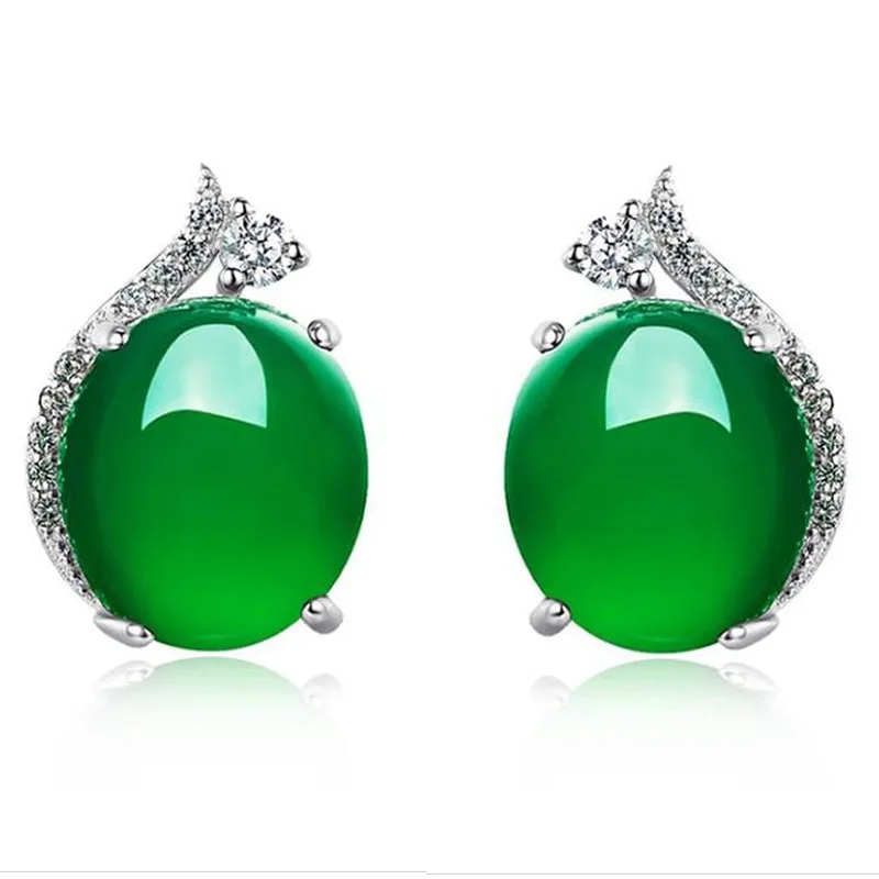Wholesale custom fashion 925 sterling silver jade earring stud EA0008