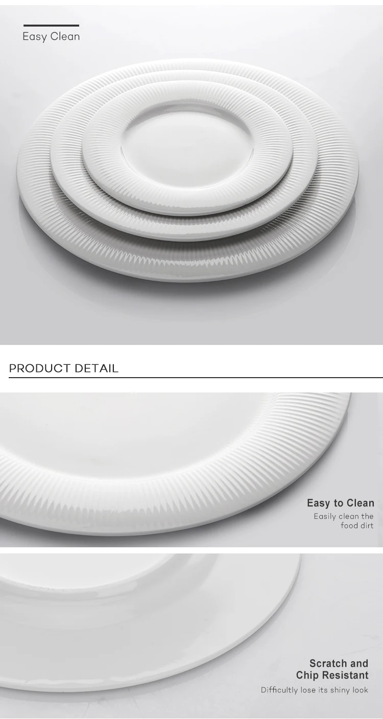 Western Style Durable Club Porcelain Custom Printed Dinner Plates, Two Eight Line Design Porcelain Plates White Round Plate&