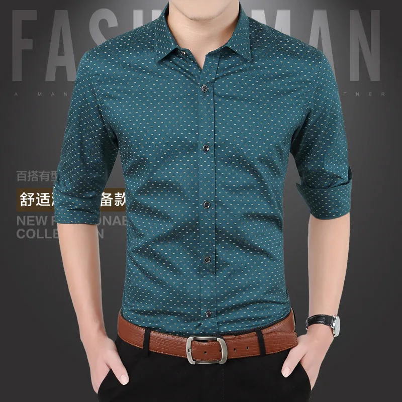

Spring Mens Printing Long Sleeve Business Shirt, White;wine red;green;khaki;dark blue