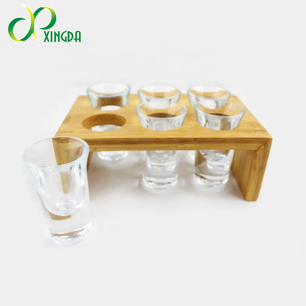 Bamboo Glass Shot For Bar Bamboo Shots Glass Holder Set With 6 Crystal Clear Shot Racks 5377