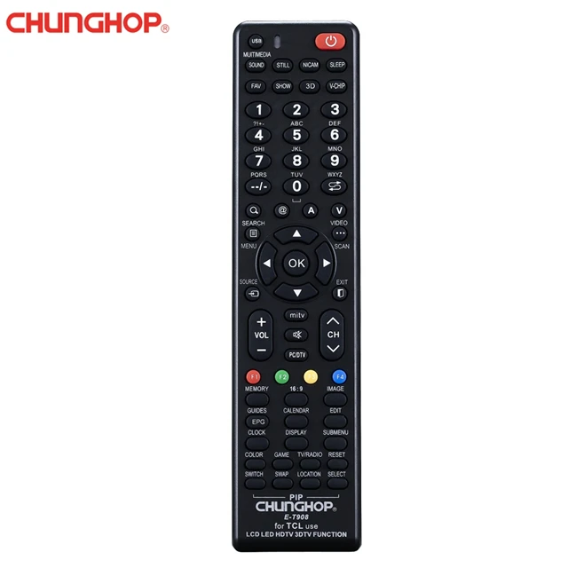 

Chunghop factory E-T908 Replacement for LCD/LED/HD TCL tv infrared remote control, Black