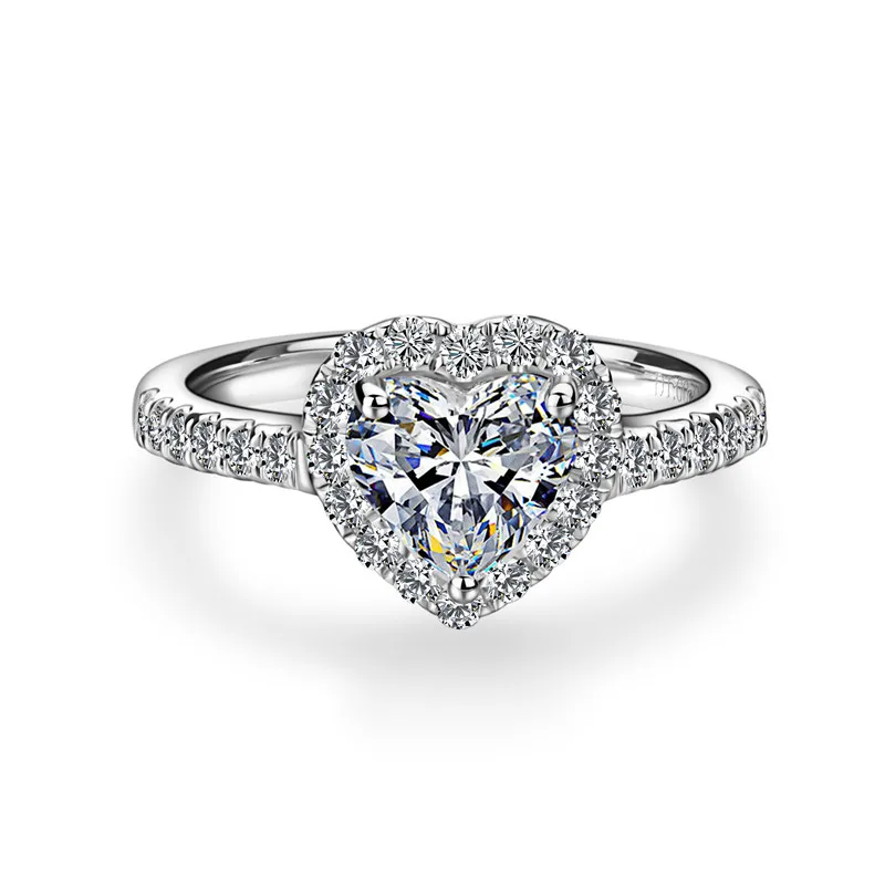 

18K Wedding Engagement Ring Heart Brilliant DEF Moissanite White Gold Fine Jewelry