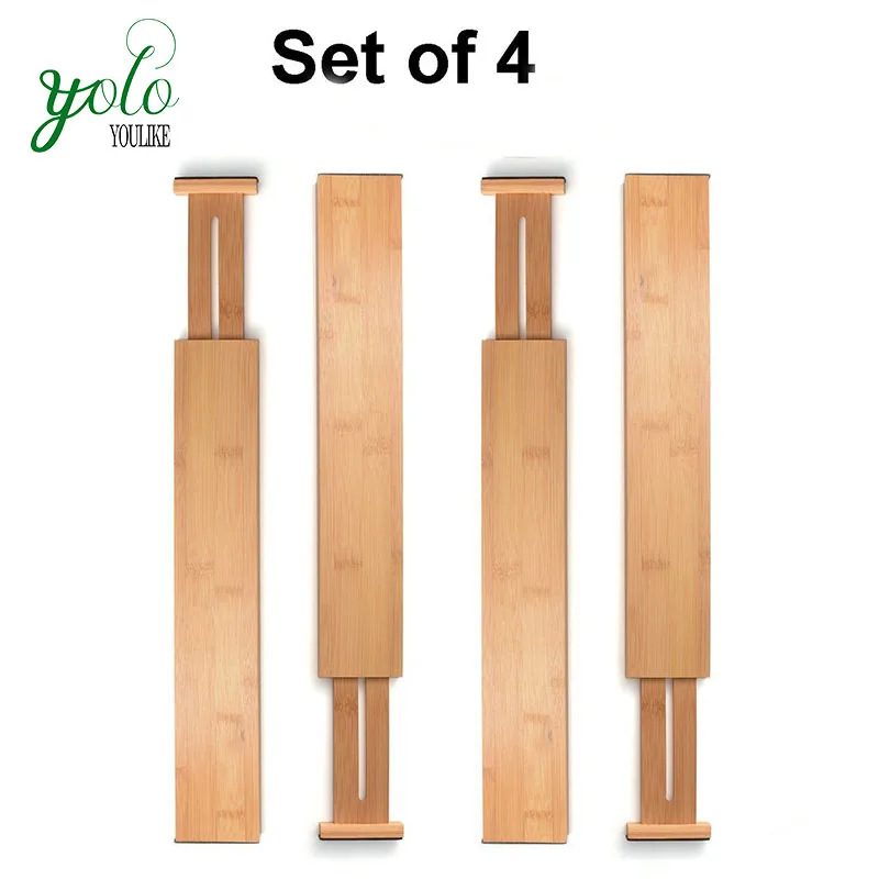

100% Organic Bamboo Kitchen Drawer Organizers Spring Adjustable & Expendable Drawer Dividers, Natural