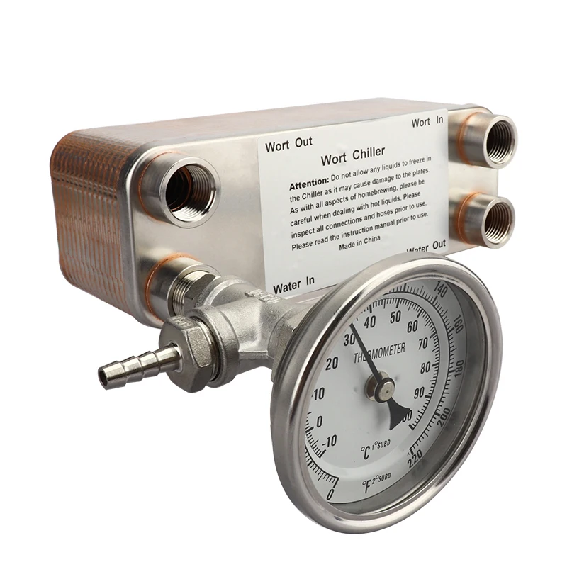 Stainless Steel 30 Plate Wort Chiller With 3" Face Bimetal Thermometer