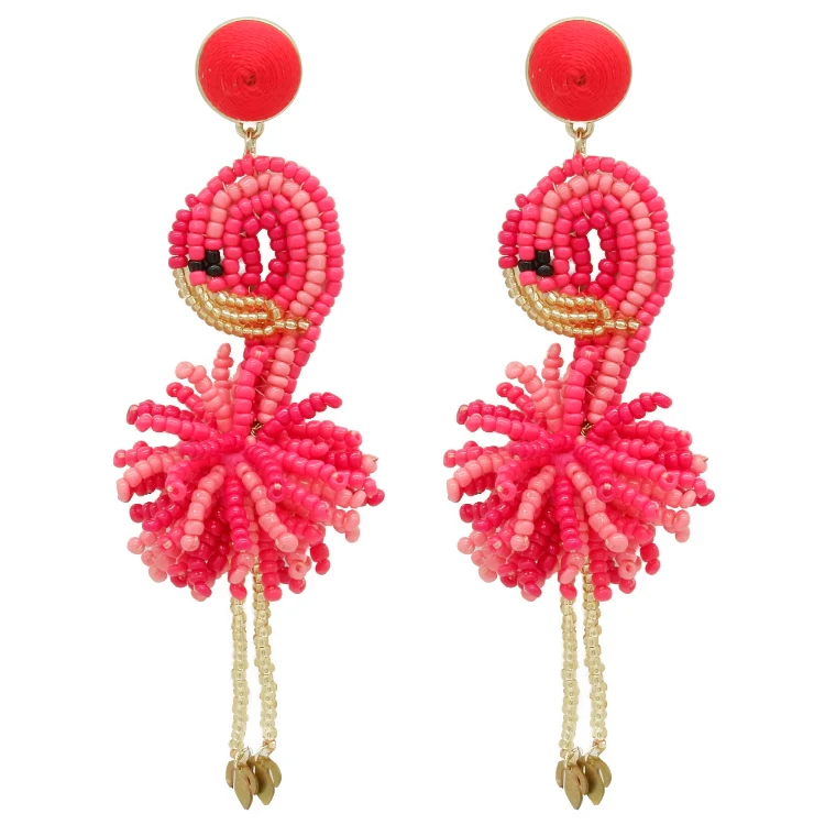 

Wholesale Fancy Trending Design Saudi Gold Plated Flamingos Shape Bird Red Seed Bead Earrings Pearls Jewelry For Girls 2018, Picture