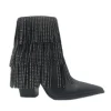 Black tassel high quality vegan leather rivet ankle boots for women