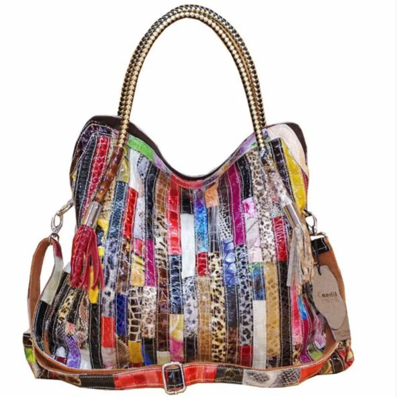 

contrast color handbag 100% real leather tote bags for women hand bags leather, 5 colors