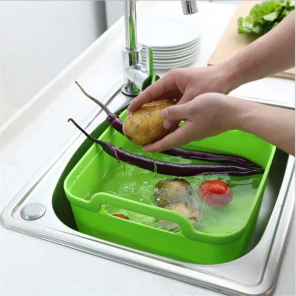 Kitchen Vegetable Fruit Washing Drain Basket/creative Movable Square ...