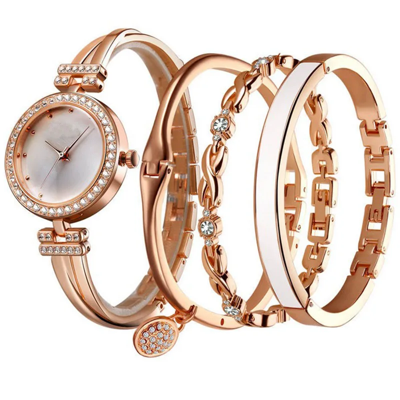 

New Arrival Wholesale 4 Piece Set Watch Bracelet Set Women Ladies Gemstone Bracelet Watch, As pic