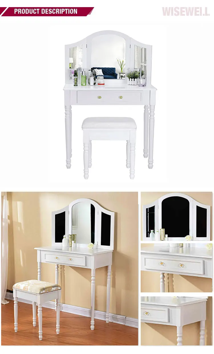 wooden modern corner dressing make up table with mirror
