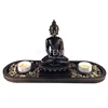 Customized Resin Carving Buddha Zen Decoration Candle Holder Set & Wooden Tray