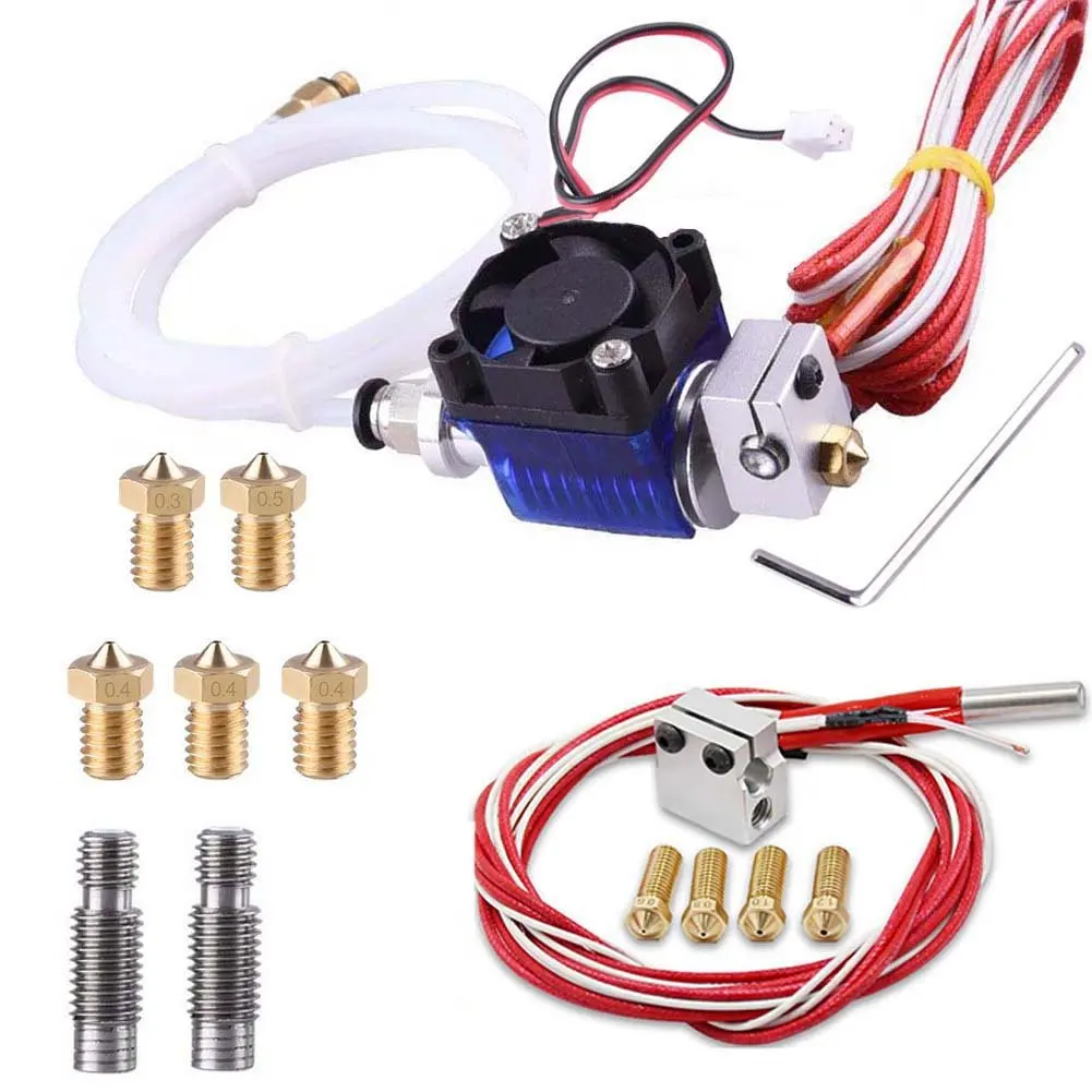 Kee Pang All-Metal J-Head V6 Hotend Kit with 5 Pcs Extruder Print Head and Nozzle Throat + Volcano Heating block+ 4 Pcs Volcano Extruder Nozzles for 3D Printers