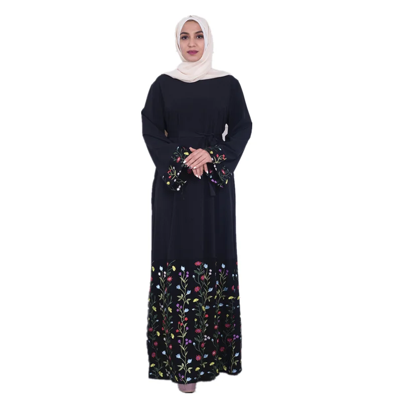 

2019 latest design best quality muslim women long dress embroidery evening dress, Black